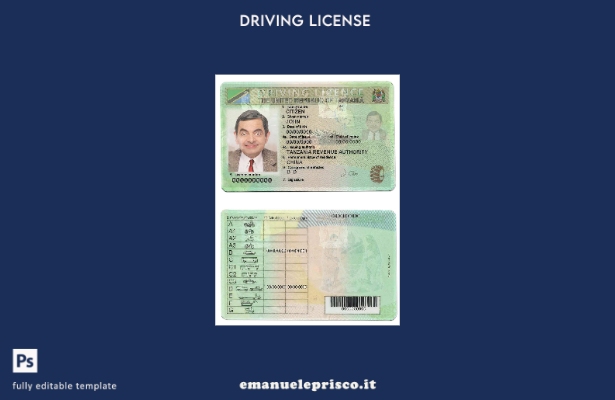 verified style modello di patente di guida della Tanzania in stile verificato template